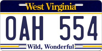 WV license plate OAH554