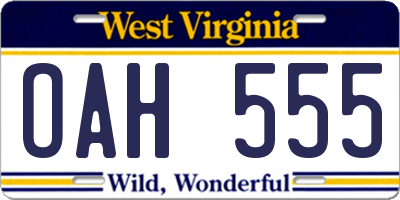 WV license plate OAH555