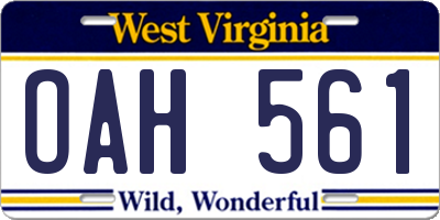 WV license plate OAH561