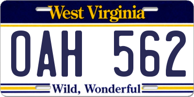 WV license plate OAH562