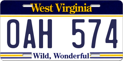 WV license plate OAH574
