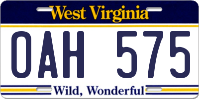 WV license plate OAH575
