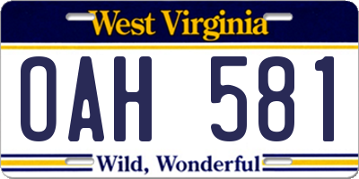 WV license plate OAH581