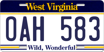 WV license plate OAH583