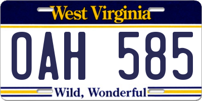 WV license plate OAH585