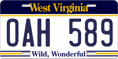 WV license plate OAH589