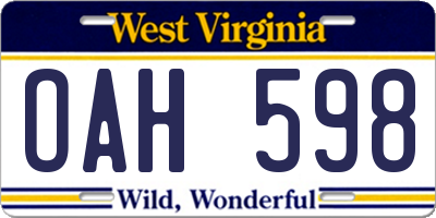 WV license plate OAH598
