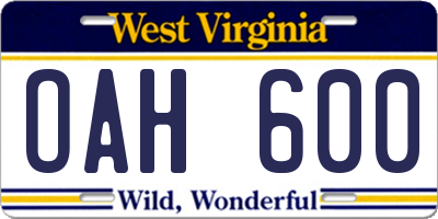 WV license plate OAH600