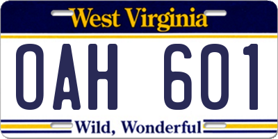 WV license plate OAH601