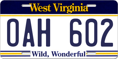WV license plate OAH602