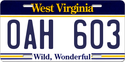 WV license plate OAH603