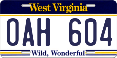 WV license plate OAH604