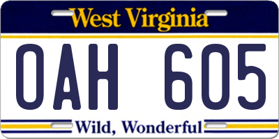 WV license plate OAH605