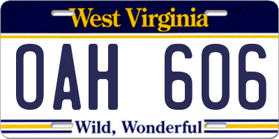 WV license plate OAH606