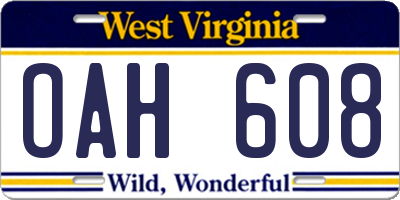WV license plate OAH608