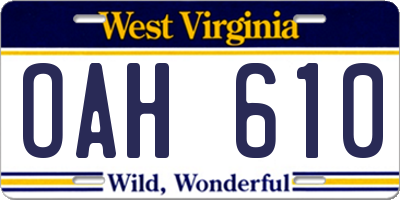 WV license plate OAH610