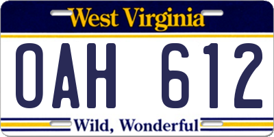 WV license plate OAH612