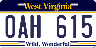 WV license plate OAH615