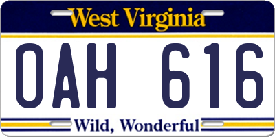 WV license plate OAH616