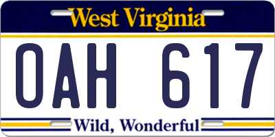 WV license plate OAH617