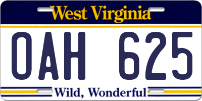 WV license plate OAH625