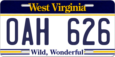 WV license plate OAH626