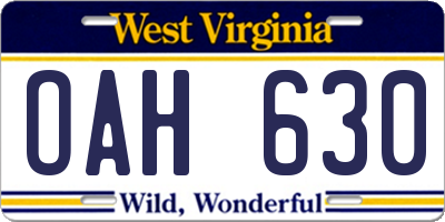 WV license plate OAH630