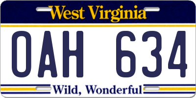 WV license plate OAH634
