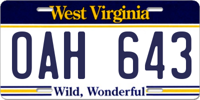 WV license plate OAH643