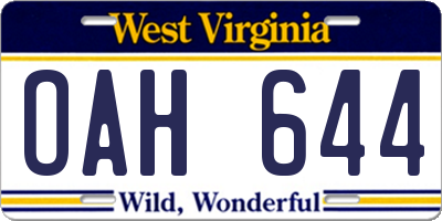 WV license plate OAH644