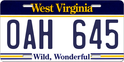 WV license plate OAH645