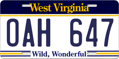 WV license plate OAH647