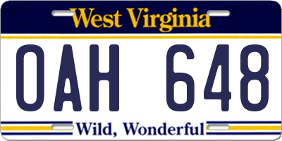 WV license plate OAH648