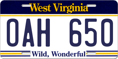 WV license plate OAH650