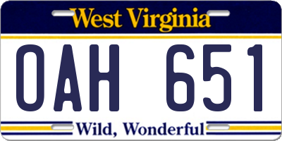 WV license plate OAH651