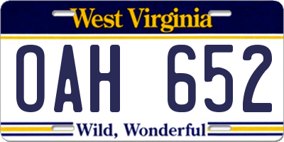 WV license plate OAH652