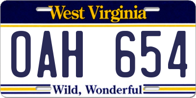 WV license plate OAH654