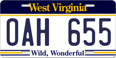 WV license plate OAH655