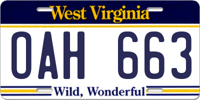 WV license plate OAH663