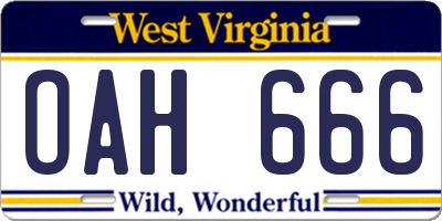WV license plate OAH666