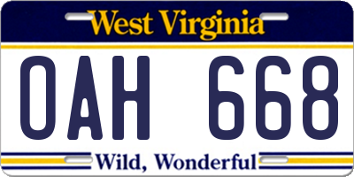WV license plate OAH668