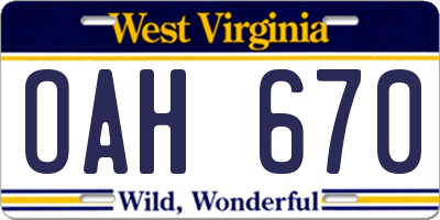WV license plate OAH670