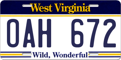 WV license plate OAH672
