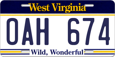 WV license plate OAH674
