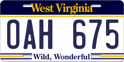 WV license plate OAH675