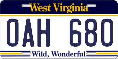 WV license plate OAH680