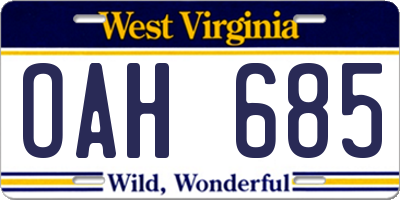 WV license plate OAH685