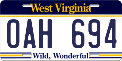 WV license plate OAH694