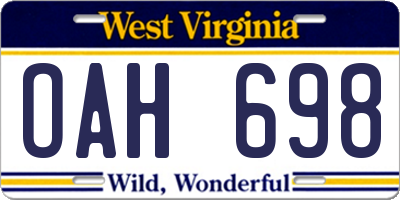 WV license plate OAH698