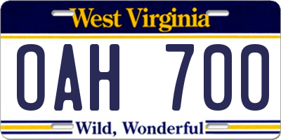 WV license plate OAH700